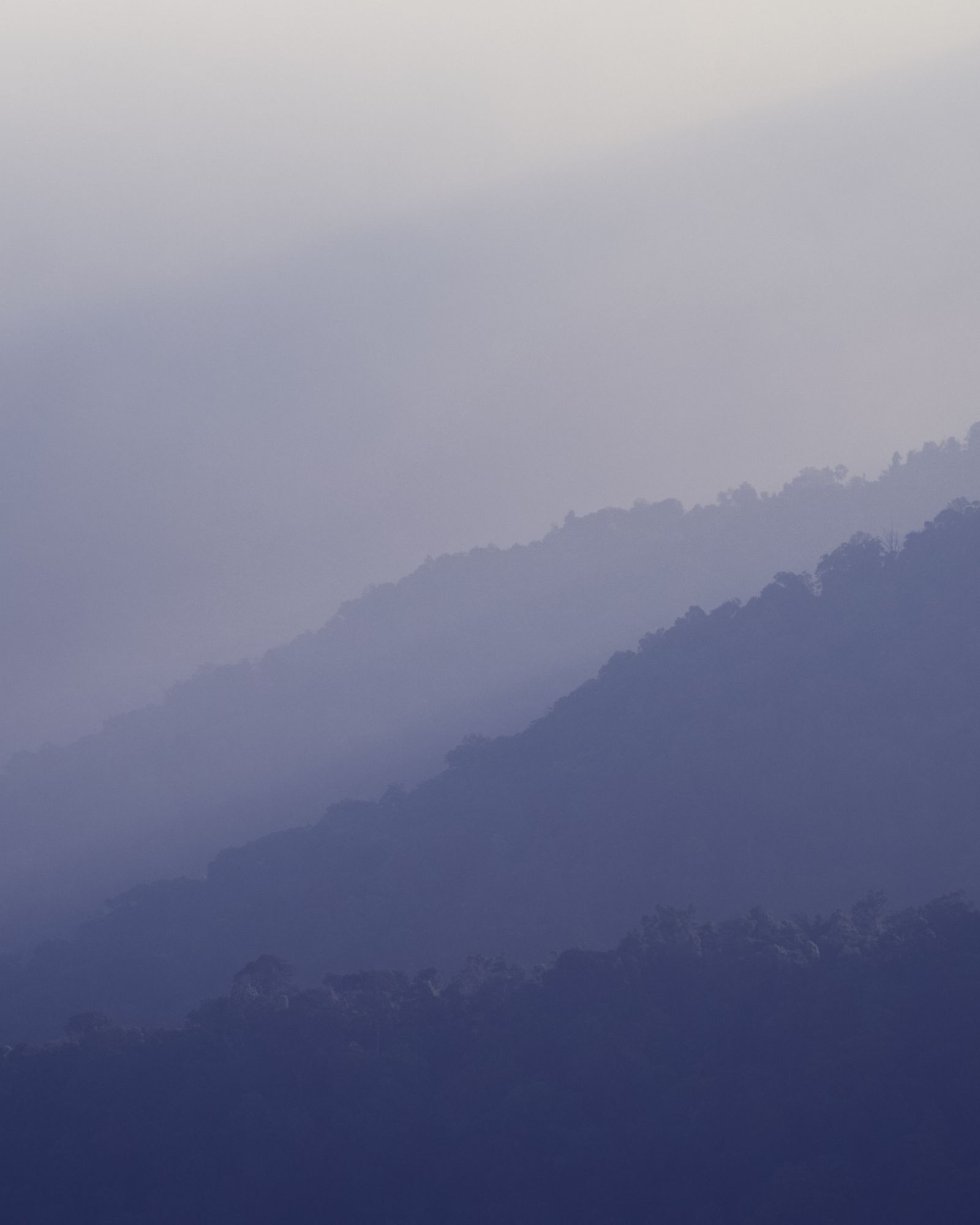 Blue mountain ridges under a foggy sky.